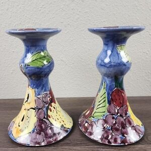 Vintage‎ Studio Pottery Candlesticks Signed Hasslock Hand Painted 2002